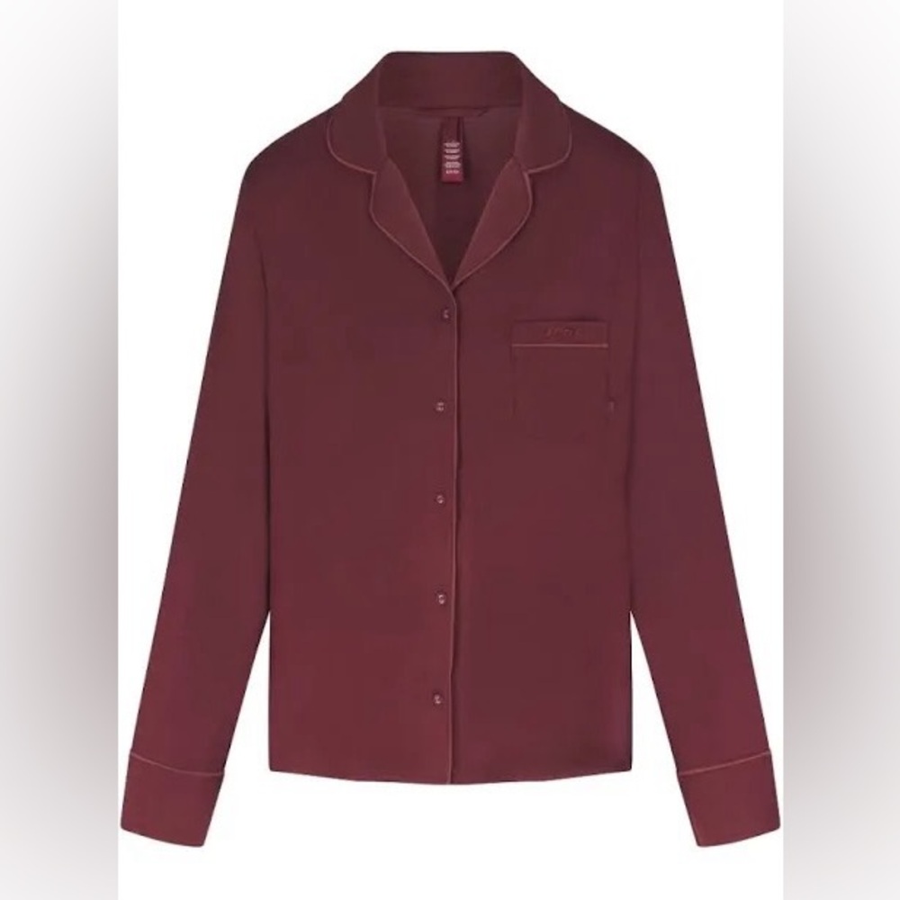 Skims Sleep Long Sleeve Button Up Pajama Top (Only Top) Oxblood Size Medium
